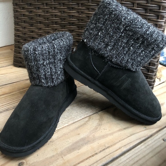 black fluffy ankle boots